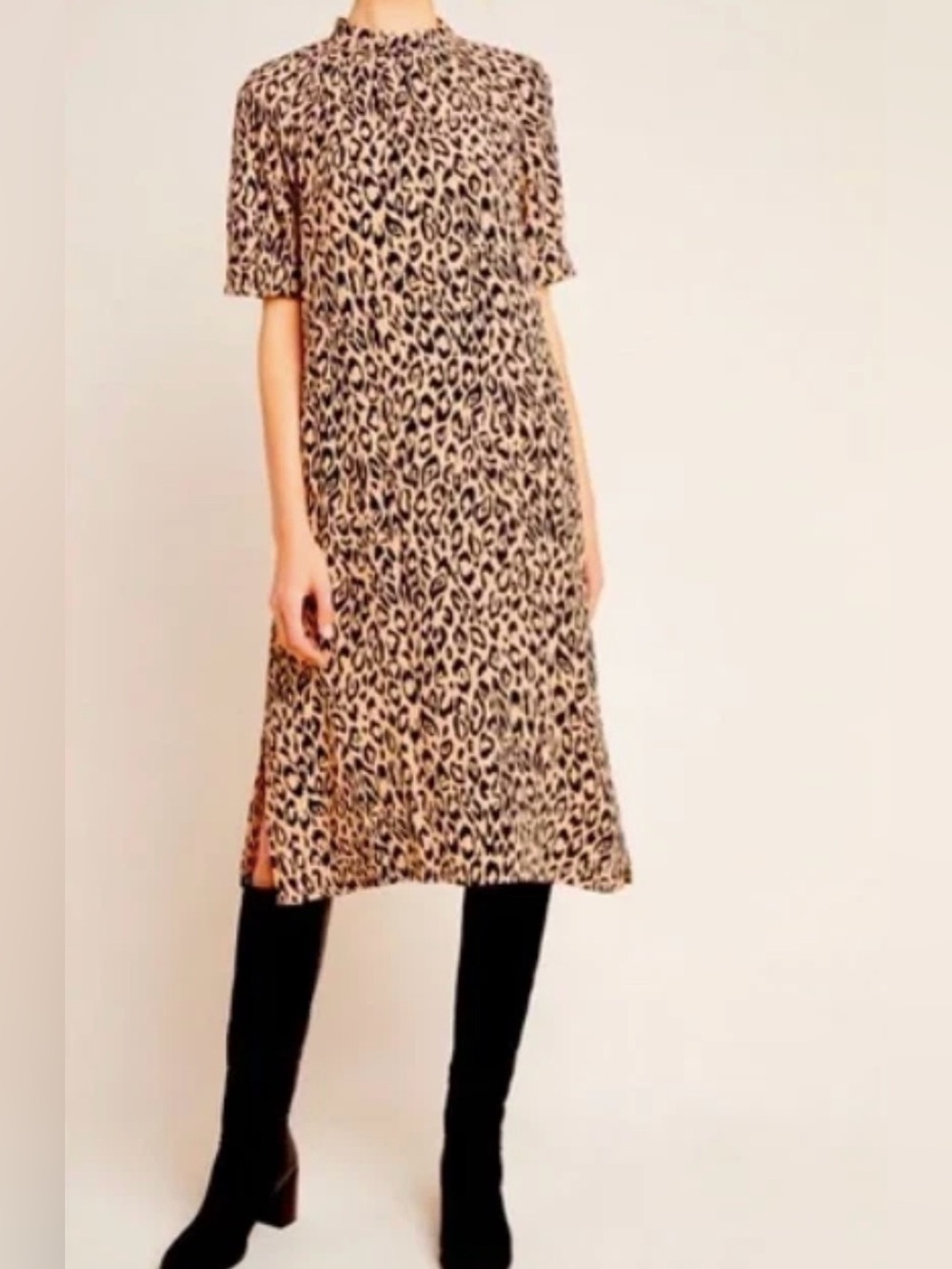 Anthropologie Leopard-Print Midi Dress in Beige and Black